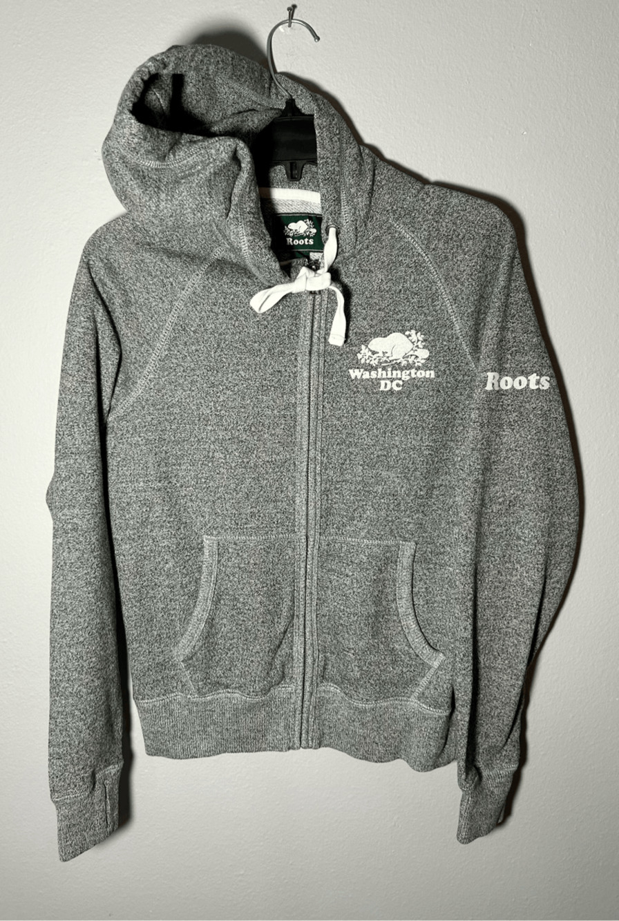 Roots Canada Gray Full Zip Women’s Hoodie Sweatshirt Washington DC Sz XS